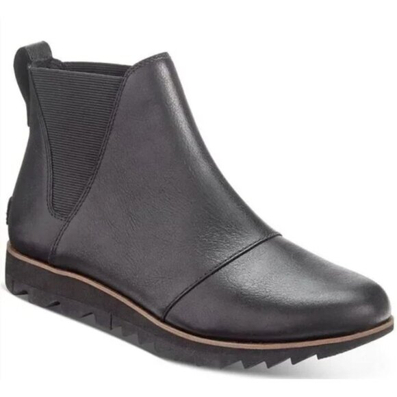 Sorel Harlow Chelsea Black Leather Waterproof Pull On Booties-sz 8.5 - Picture 1 of 10